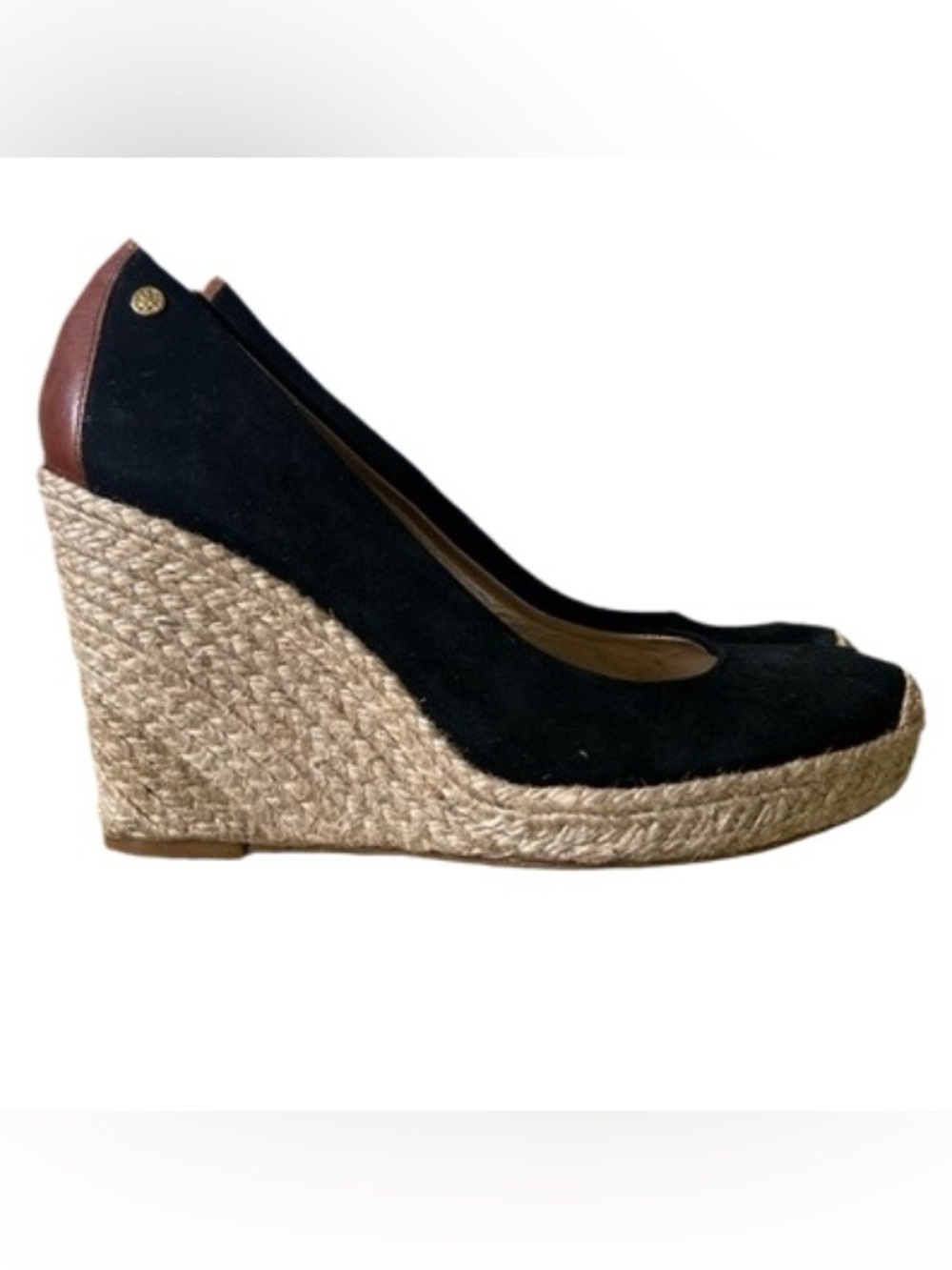 Antonio Melani Leather Black Espadrille Wedge Pumps with Brown Accent 8